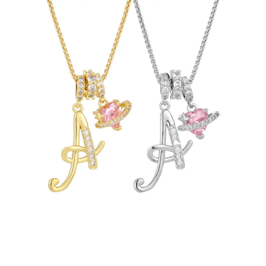 GGIRL Dopamine Alphabet Initial Necklace - 26 English Letter Pendants, Pink Holiday Heart Design, Colorful Initial Necklaces, Fashionable Accessory, Cute Girly Trendy Teen Gifts