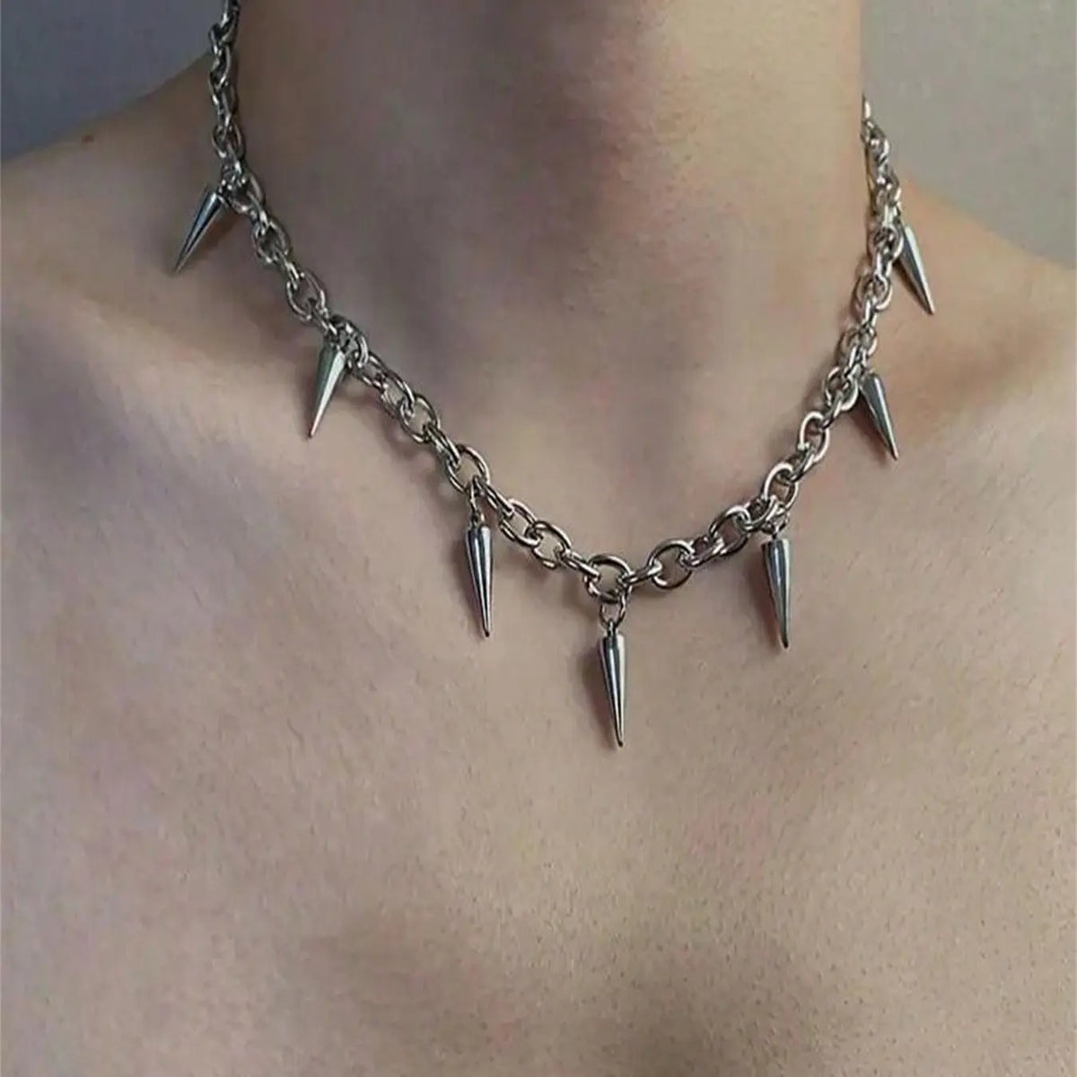 Punk Style Studded Decor Necklace, Stainless Steel Jewelry for Party, Daily Clothing Decor, Trendy All-match & Exquisite Jewelry for Birthday Gift, Choker Necklace, Stainless Steel Necklaces, Streetwear Statement Jewelry
