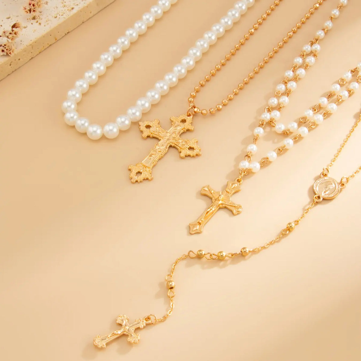 Women's Punk Style Cross Pendant Necklace Set, Zinc Alloy Chain, Faux Pearl Design, Fashion Jewelry Party, All Season Jewelry for Women Daily Wear & Parties, Multilayer Cross Necklace, Layered Cross Necklace