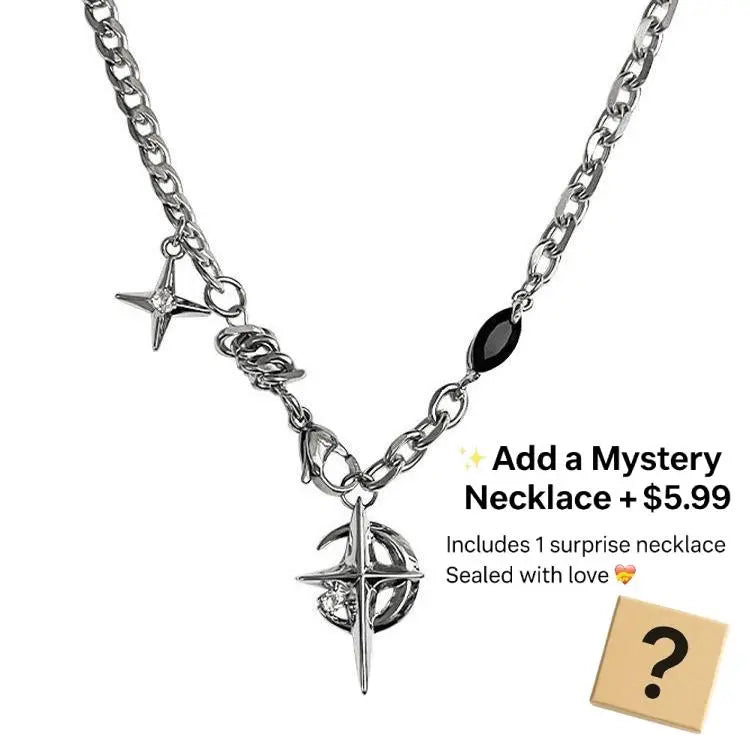 Men's Non-Tarnish Stainless Steel Mid-Chest Black Star Pendant Clavicle Chain - Costume Jewelry Necklace, Daily Versatile Chain, Alternative Style Necklaces, Casual Accessory, Gift Box Included, Unique Cool Mens Gifts