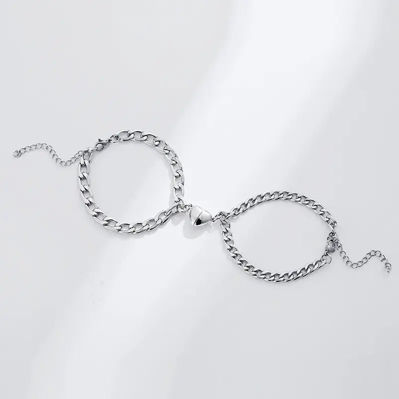 Couple love bracelet, 2-piece magnetic men and women Cuban bracelet, stainless steel adjustable couple bracelet
