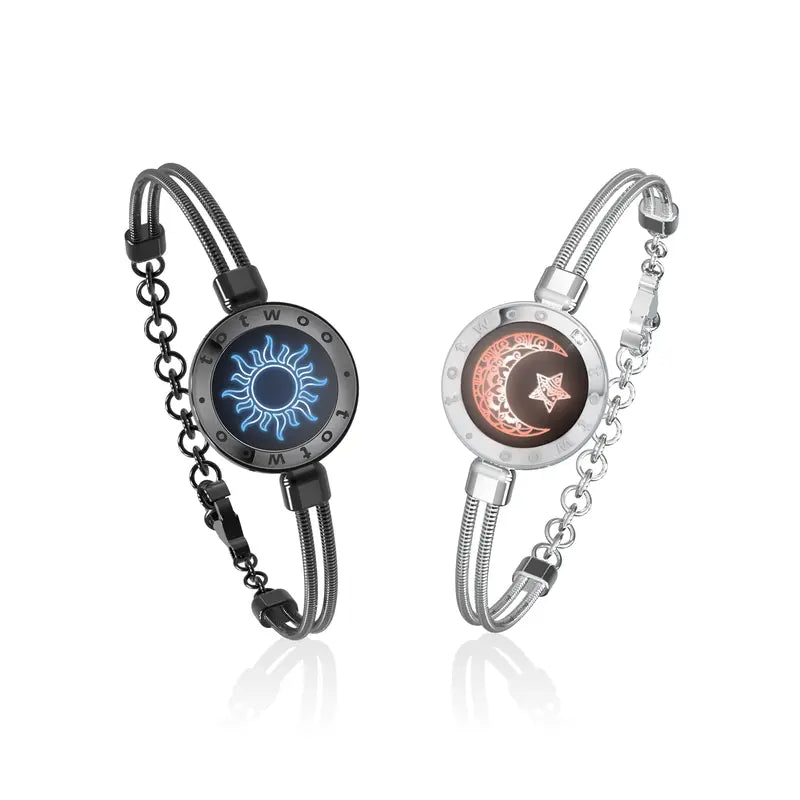 TOTWOO Sun and Moon Long Distance Touch Bracelets for Couples, Vibration & Light Up Bracelet, Women's Fashion Smart Jewelry, Gifts for Girlfriend, One-to-One Bluetooth Pairing via App