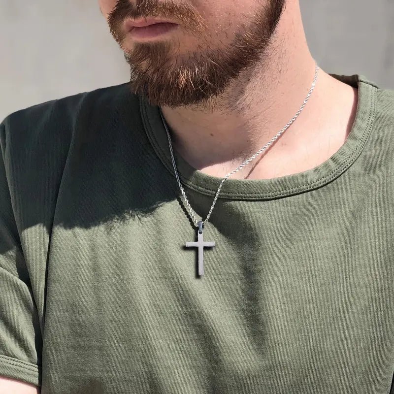 Stainless Steel Unisex Cross Necklace for Men and Women, Mens Chain Necklace with 2.5mm Rope Chain 18-26 Inches Mens Gift