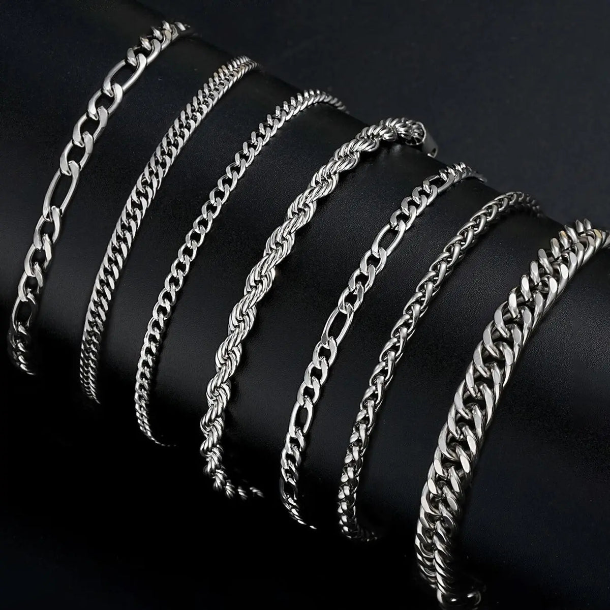 Men's 7-Piece Stainless Steel Link Bracelet Set, Bracelet Jewelry, Fashion Bracelet Bundle, Streetwear Hip-Hop Simple Cuban Chain, Ideal Gift for Boyfriend & Son, Perfect for Daily, Party, Birthday and Father's Day
