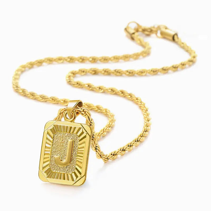 Initial Necklaces for Men & Women, 22in 2mm Rope Chain, Yellow Gold Metal Coating Stainless Steel, Customizable Personalized Charm, Long Casual Fashion Costume Jewelry, Ideal Gift