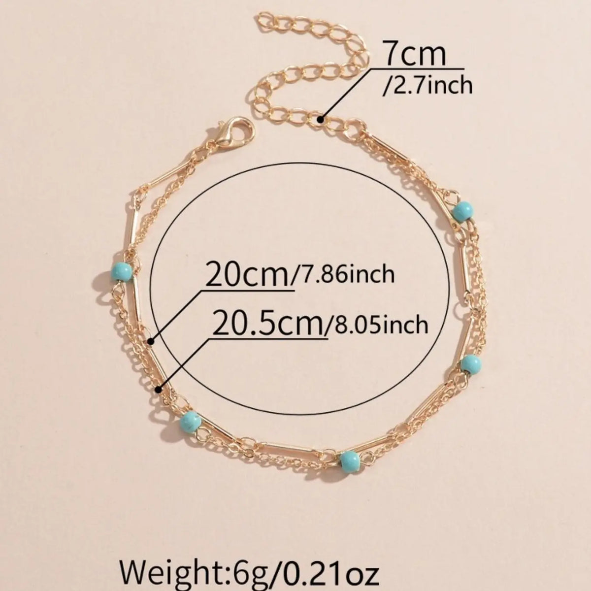 Boho Style Turquoise Texture Beaded Double Layer Design Anklet for Women & Girls, Foot Jewelry, Fashion Jewelry for Beach Party, Daily Clothing Decor, Trendy All-match & Exquisite Jewelry for Birthday Gift, Boho Ankle Bracelet, Accessory