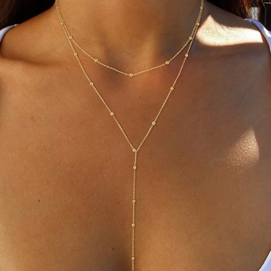 Elegant Y-Shape Necklace with Tassel Bead Design, Fashionable Layered Stackable Clavicle Chain, Versatile Multi-Layer Choker Jewelry, Dainty Layering Jewelry, Modern Versatile Accessories, Trendy Fashionable Accessories, Fashion Accessory Necklace