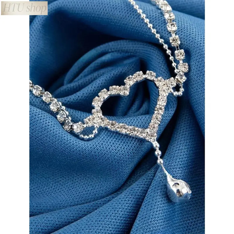 Women's Elegant Heart Rhinestone Anklet - Stainless Steel Chain Wearable Jewelry, Elegant Accessory, Light Luxury Casual Style, Ideal for Everyday Wear, Beach Date Night Gift