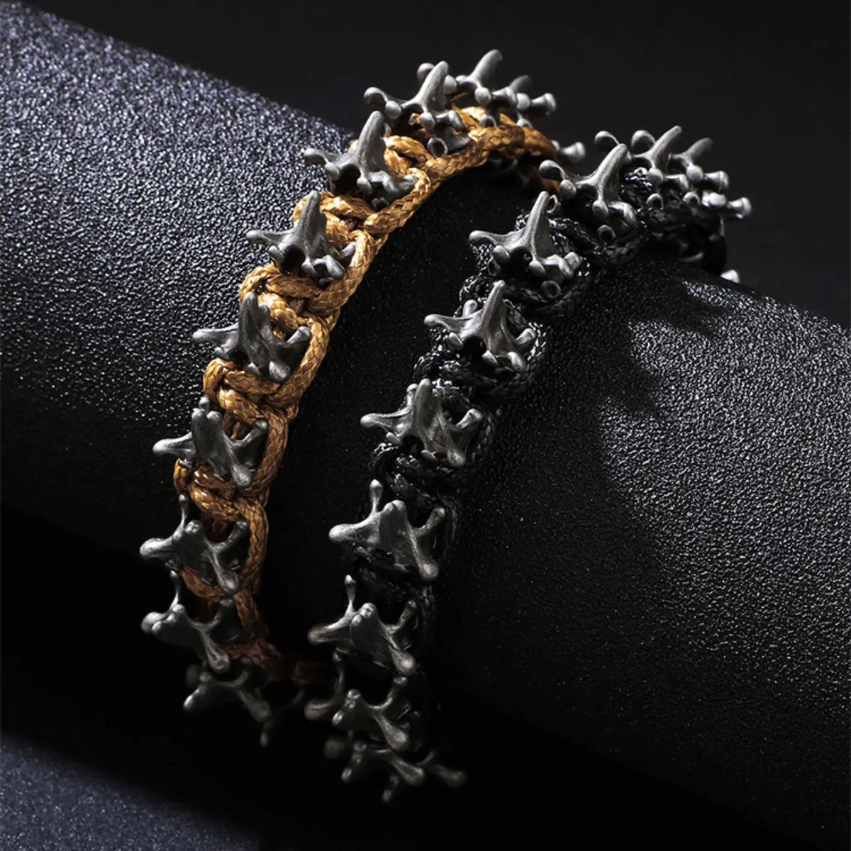 Punk Hip-Hop Handwoven Alloy Dragon Bone Bracelet, Punk Style Jewelry, Adjustable Wrist Accessory for Men, Braided Bracelets