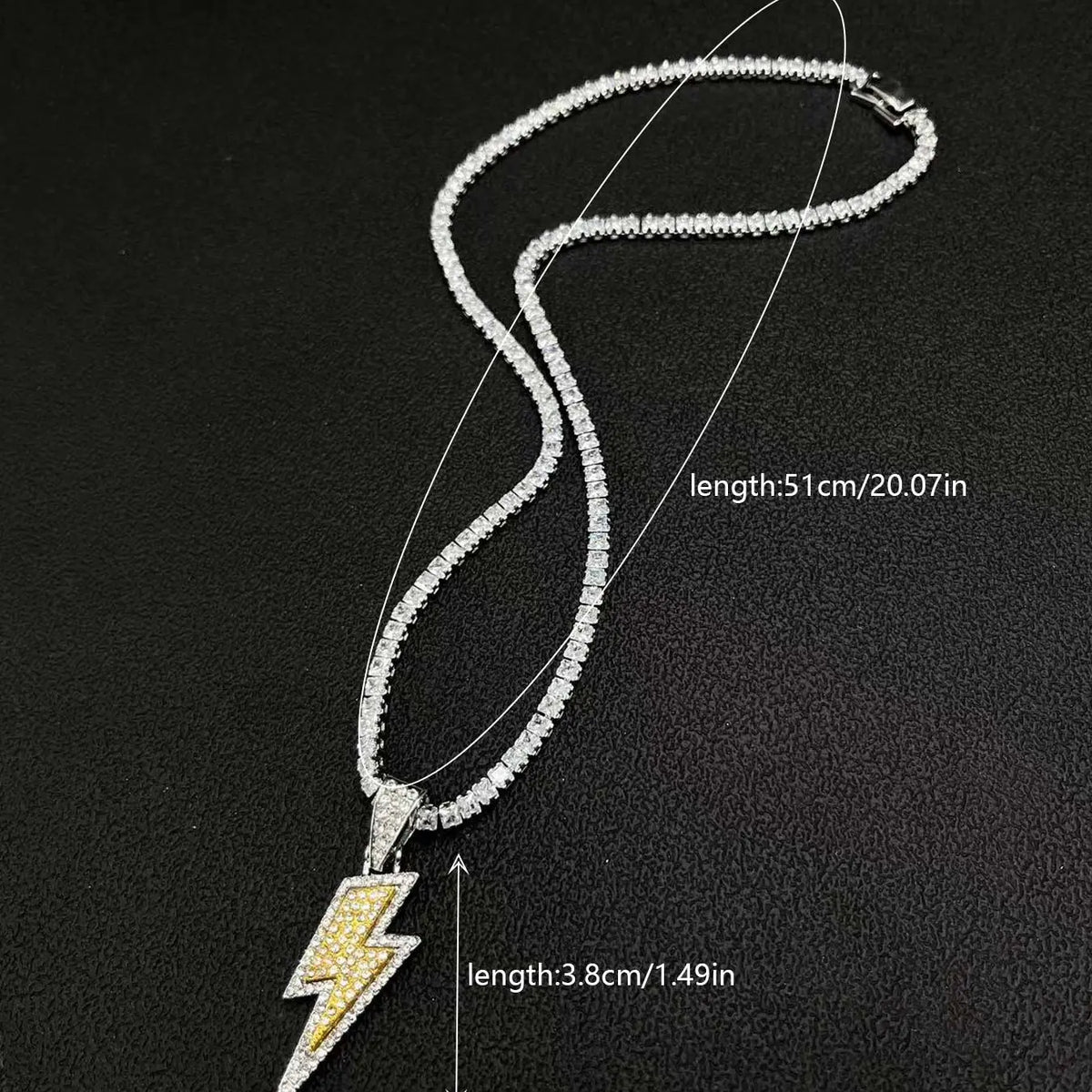 Rhinestone Decor Lightning Design Pendant Chain Necklace for Men & Women, Zinc Alloy Fashionable Chain Decorated Jewelry for Party, Fashion All-match Hip Hop Accessory, Rhinestone Decorated Jewelry