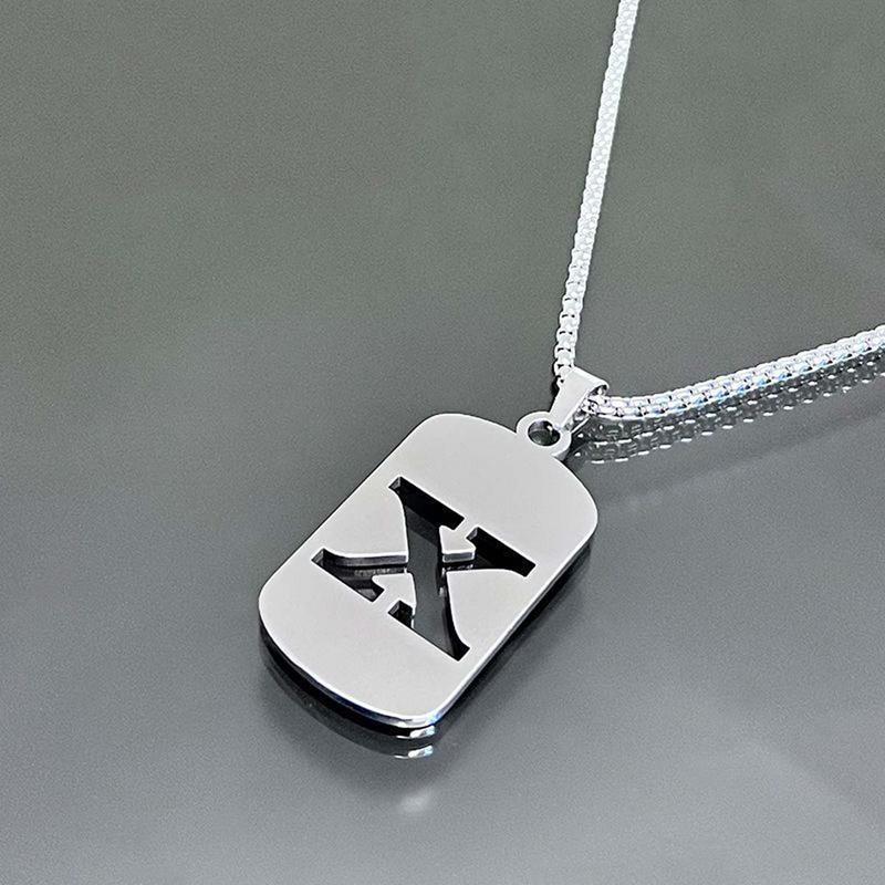 Men's Cool Stainless Steel Customized Initial Fashion Necklace - Hip Hop Geometric A-Z Alphabet Jewelry, Unisex Friendship Accessory, Birthday Gift for Him, Friendship Jewelry