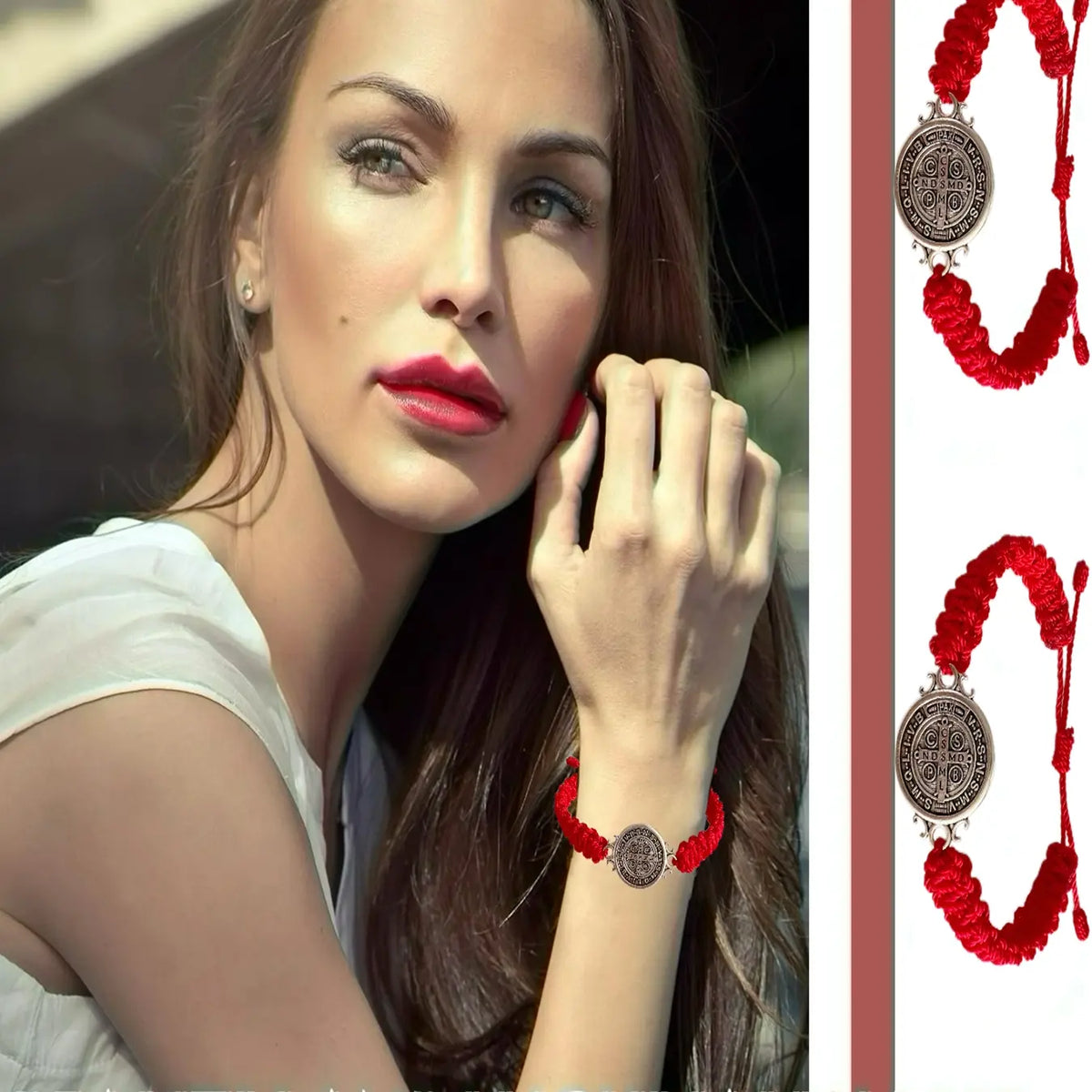 2 Pcs Red St. Benedict Bracelets with Cross Charm and Black Adjustable Cord, Bracelet Sets, Saint Benedict Medal, Catholic Religious Symbolism Jewelry Gift for Men and Women, Religious Wristband, Prayer Bracelet, Exquisite Bracelet, Bracelet Bundle