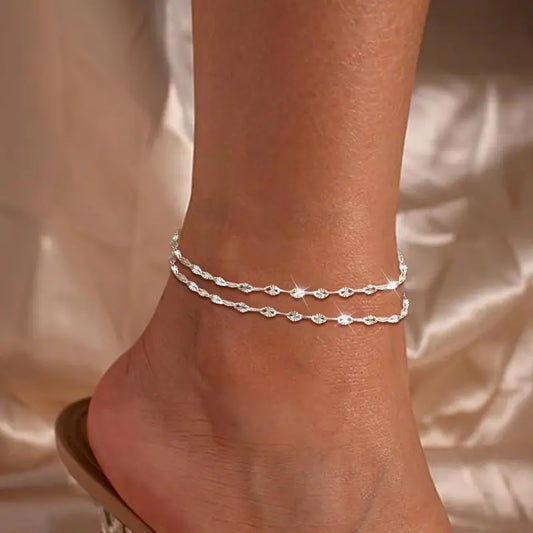 Loyalove 14K Gold Plated Dainty Layered Ankle Bracelets for Women, Waterproof Gold Link Chain Anklets Non Tarnish Set Pack Summer Beach Jewelry Gift