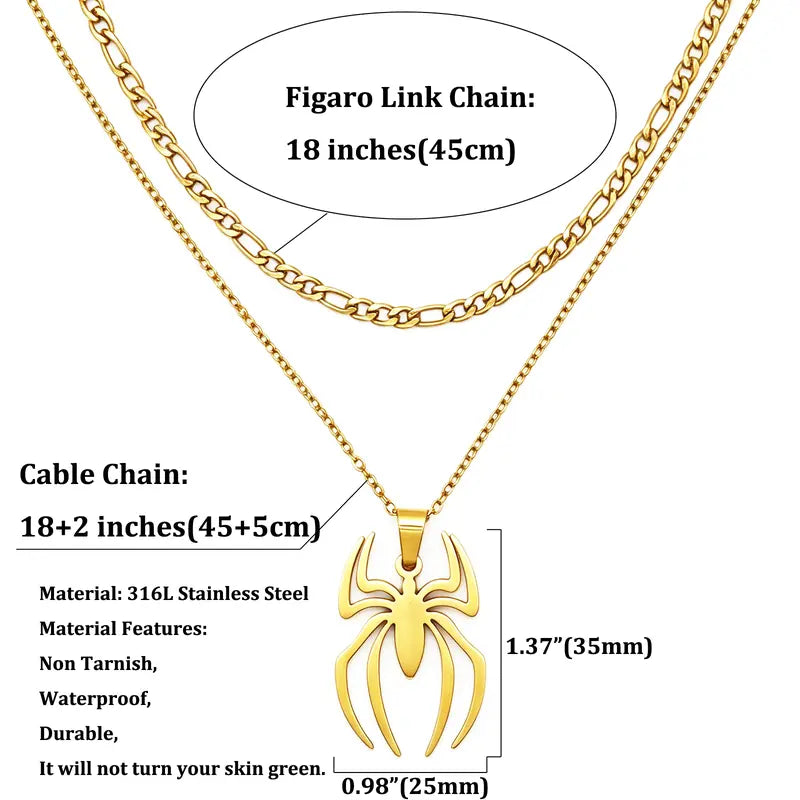 Spider Necklace For Men Women Titanium Stainless Steel Gold Silver Black Cuban Chain Paperclip Chain Lightweight Trendy Cool Goth Spider Pendant Necklace For Teen Halloween Non Tarnish Jewelry y2k Stylish Unique Accessories Birthday Gifts With Gift Box