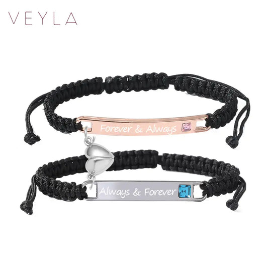 Matching Couple Bracelets, Magnetic Heart, Stylish Braided Bracelets, Romantic Love Jewelry Gift for Him and Her, Ideal for Valentine’s Day, Christmas, Birthday & Anniversary