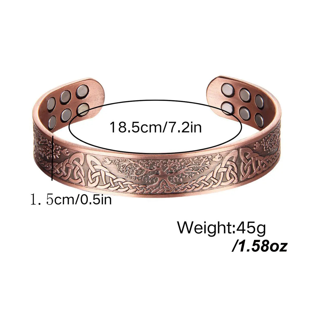 Men's Vintage Tree of Life Copper Cuff Bracelet, Adjustable Magnetic Bangle Jewelry for Everyday and Party Wear, Trendy Bangles