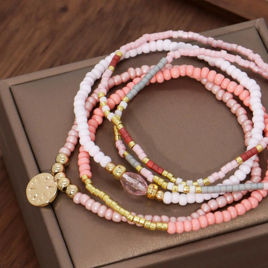 Mixed Color Boho Style Beaded Bracelet with Pendant, Trendy Jewelry Accessories for Women & Girls, Casual Trendy All-Match Accessories for Party, Stackable Bracelet, Beaded Bracelet Set, Bead Bracelets, Fashionable Bracelet Style
