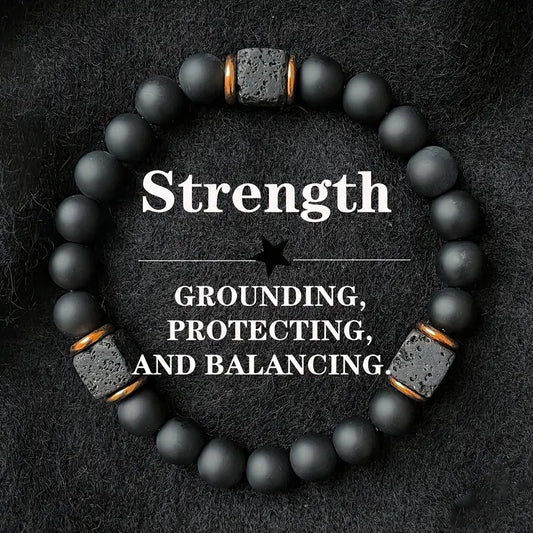 1Pcs Elastic Adjustable Mens Bracelet - 8mm Black Onyx & Lava Stone Beads Bracelets Jewelry  for Men, Beads Charm Bracelet with Elastic Cord, Birthday  for Him Dad Husband gift accessory