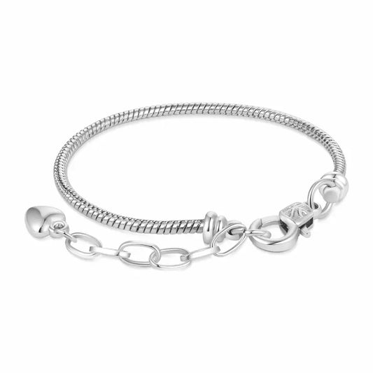 GNOCE Heart Shaped Adjustable Bolo Bracelet - Stainless Steel Snake Chain with Lobster Clasp, Extender, Allergy-Safe Metal for DIY Charm Ready Jewelry Making, Easy Daily Wear Jewelry Bracelet