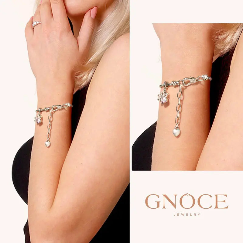 GNOCE Heart Shaped Adjustable Bolo Bracelet - Stainless Steel Snake Chain with Lobster Clasp, Extender, Allergy-Safe Metal for DIY Charm Ready Jewelry Making, Easy Daily Wear Jewelry Bracelet