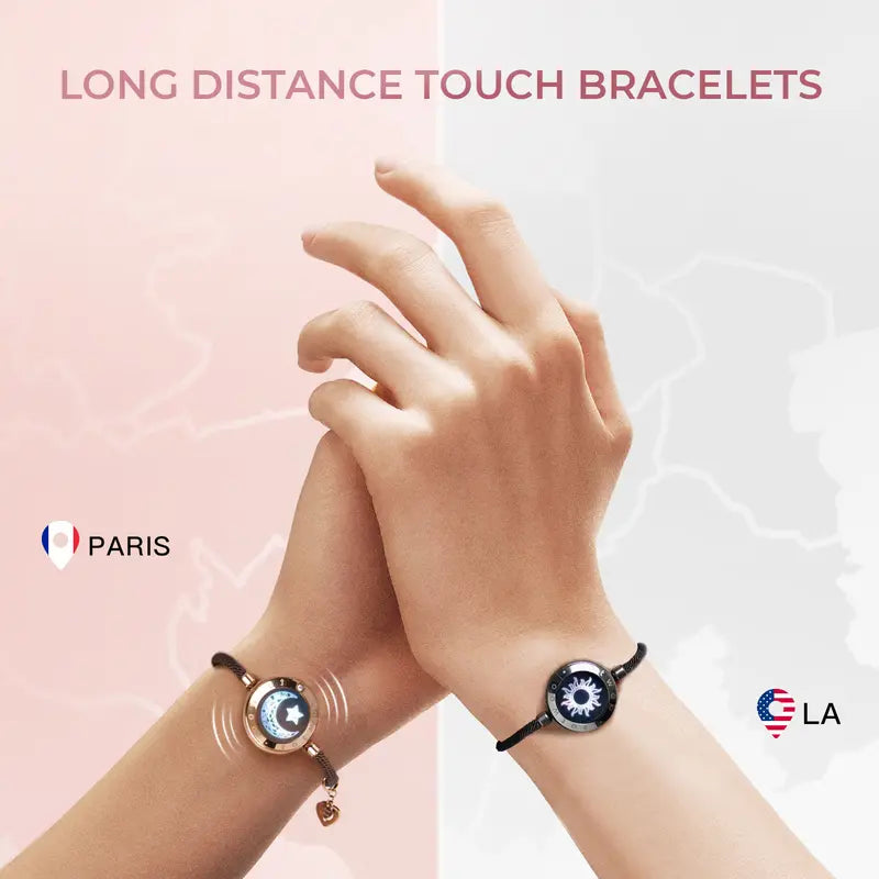 TOTWOO Sun and Moon Long Distance Touch Bracelets for Couples, Vibration & Light Up Bracelet, Women's Fashion Smart Jewelry, Gifts for Girlfriend, One-to-One Bluetooth Pairing via App