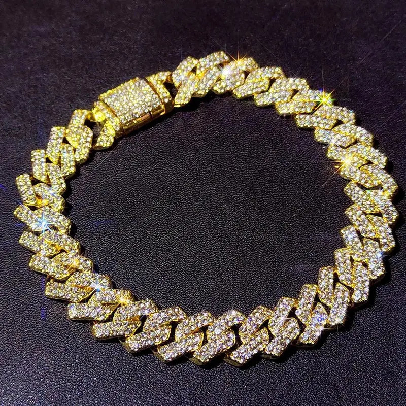 Women's Synthetic Chunky Cuban Chain Link Anklet - Iced Out Rhinestone Gems Anklet, Trendy Jewelry, Luxury Beach Barefoot Costume Accessory, Jewelry for Women