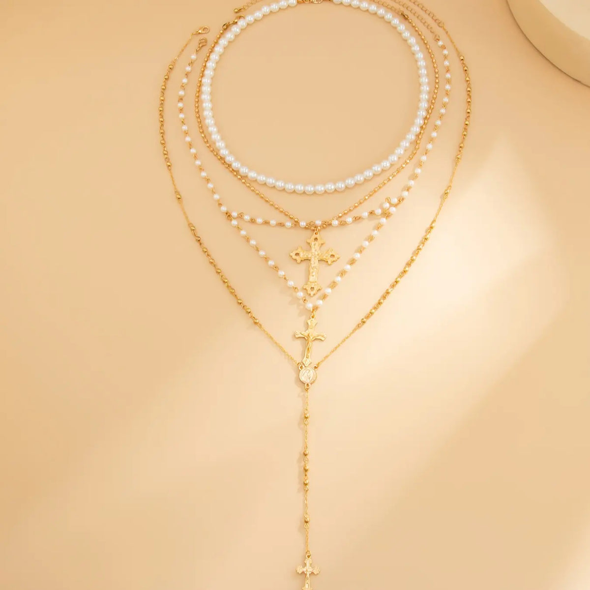 Women's Punk Style Cross Pendant Necklace Set, Zinc Alloy Chain, Faux Pearl Design, Fashion Jewelry Party, All Season Jewelry for Women Daily Wear & Parties, Multilayer Cross Necklace, Layered Cross Necklace