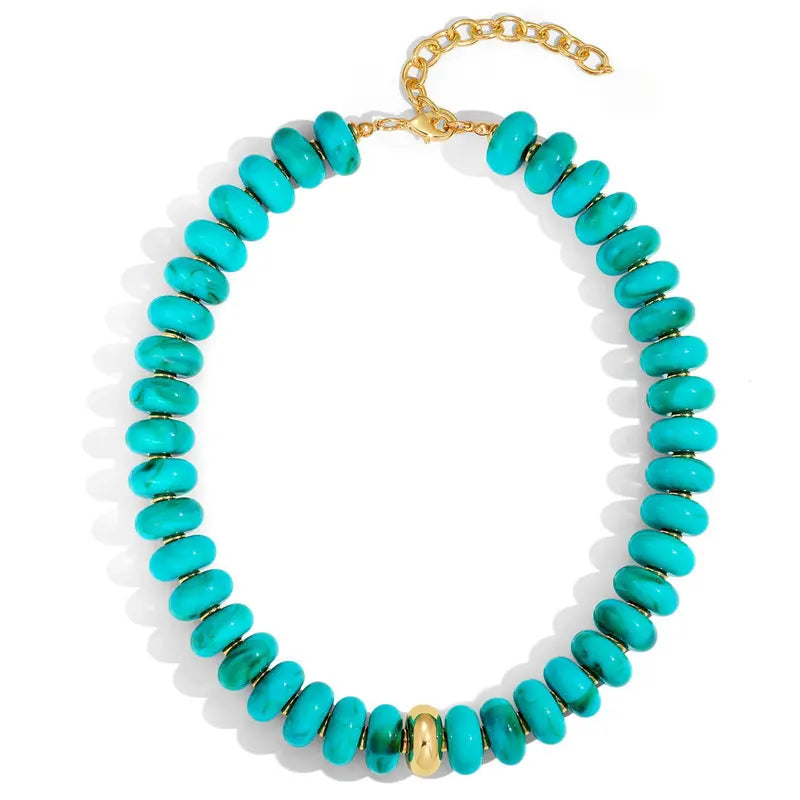 Women's Chunky Beaded Choker Necklace - Adjustable Length Boho Style Jewelry, Multicolor Beads with Gold Accent, Beach to Daily Summer Vacation Accessory (Sports & Outdoor Fashion Addition), Adjustable Length Necklace
