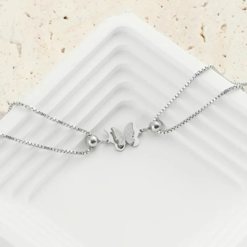 Hypoallergenic Stainless Steel - Women's Fashion Ankle Chain - Single Pack with Double Layer Butterfly Decoration - Classic Stylish Design in Golden and Silvery - Suitable for Daily Shopping or Parties