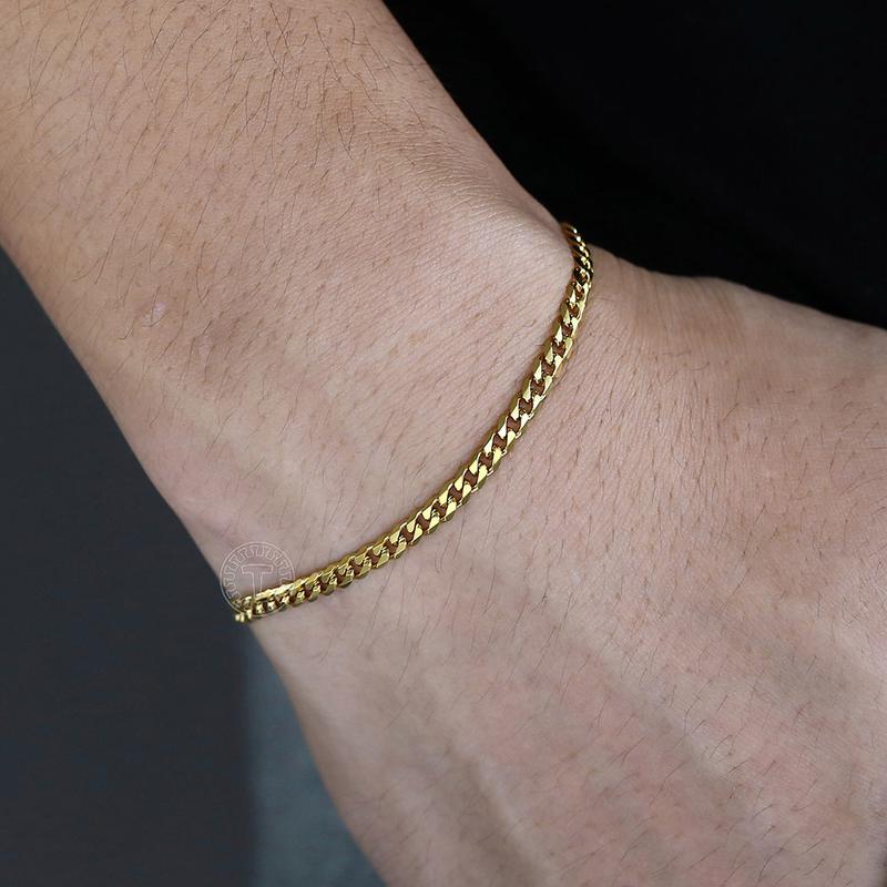 Gold Plated Stainless Steel Cuban Link Chain Bracelet 3/5/7/9/11MM Width 7/8/9/10/11" Length Unisex Jewelry Gift for Birthday Christmas Boyfriend