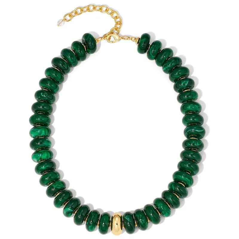 Women's Chunky Beaded Choker Necklace - Adjustable Length Boho Style Jewelry, Multicolor Beads with Gold Accent, Beach to Daily Summer Vacation Accessory (Sports & Outdoor Fashion Addition), Adjustable Length Necklace