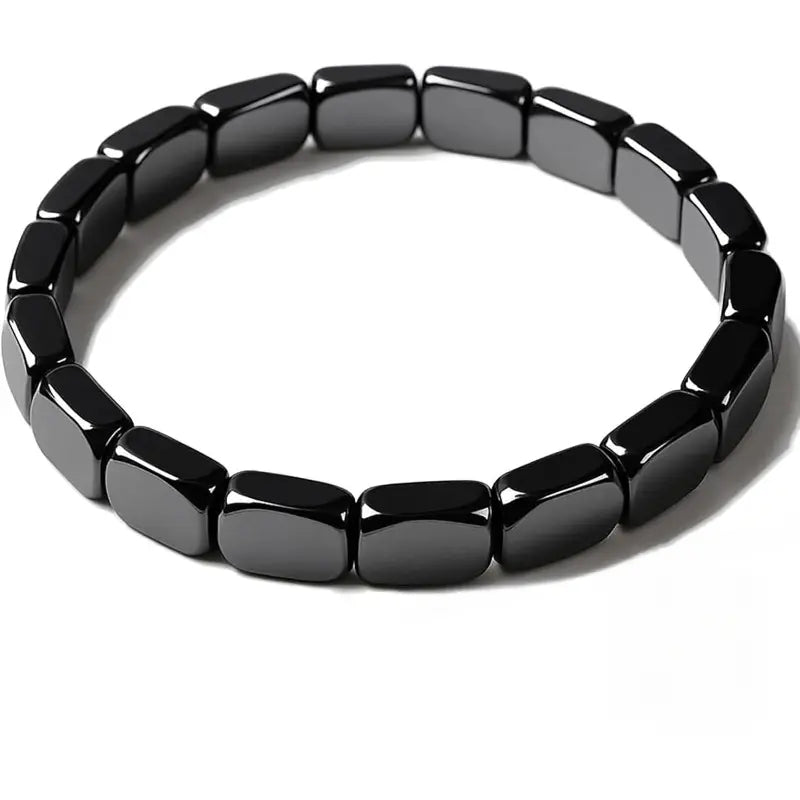 Men's Genuine Natural Polished Hematite Solid Beads Bracelet - Adjustable Stretch Bangle, Understated Shine, Minimalist Male Accessory, High-Quality Grounding Piece for Daily Wear