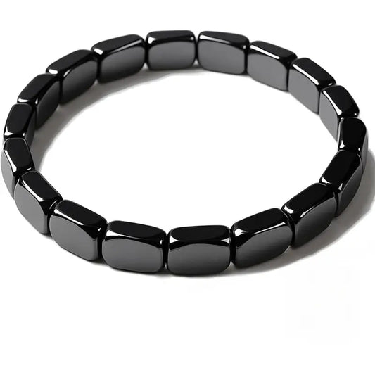 Men's Genuine Natural Polished Hematite Solid Beads Bracelet - Adjustable Stretch Bangle, Understated Shine, Minimalist Male Accessory, High-Quality Grounding Piece for Daily Wear