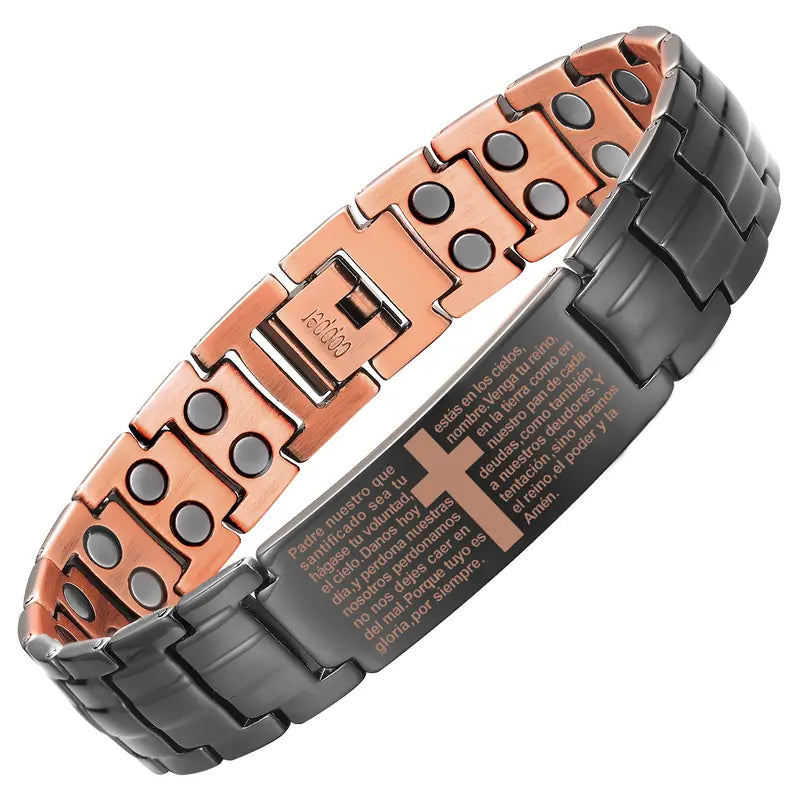 Men's 99.99% Pure Copper Energy Magnetic Bracelet - Adjustable Cross Design with Ultra-Strength Magnets, High Quality Men's Accessories, Unique Guys Gifts for Father's Day