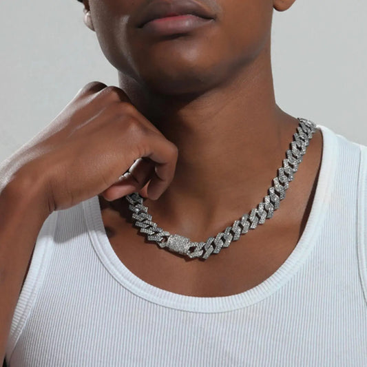 Hip-hop Heavy Industry Cuba Chain Cuban Link Chain Necklace Set Gift Box Exquisite Personality Neutral Jewelry, Boyfriend and Girlfriend Sparkling Rhinestones Chains Iced Out Jewelry Statement Jewelry