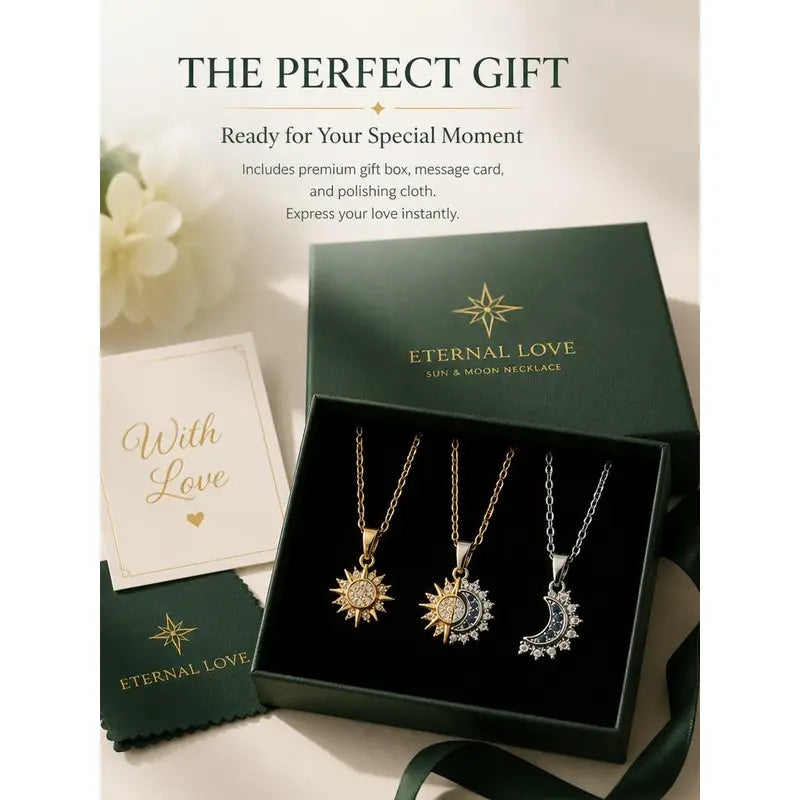 Magnetic Sun-Moon Couple Necklaces - Gold-Silver Zircon Alloy Stackable Pendants, Hypoallergenic Adjustable Chains, Unisex Decorative Bling Casual Trendy Jewelry, Gifts for Boyfriend, Necklaces for Women