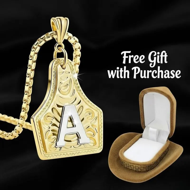 Belt Buckle Retro Initial Letter Pendant Necklace Handmade Fashion Accessory Personalized Letter Necklace CowTag Western Style 18 2 Extender Daily Wear Gifts for Boyfriend Initial Necklace
