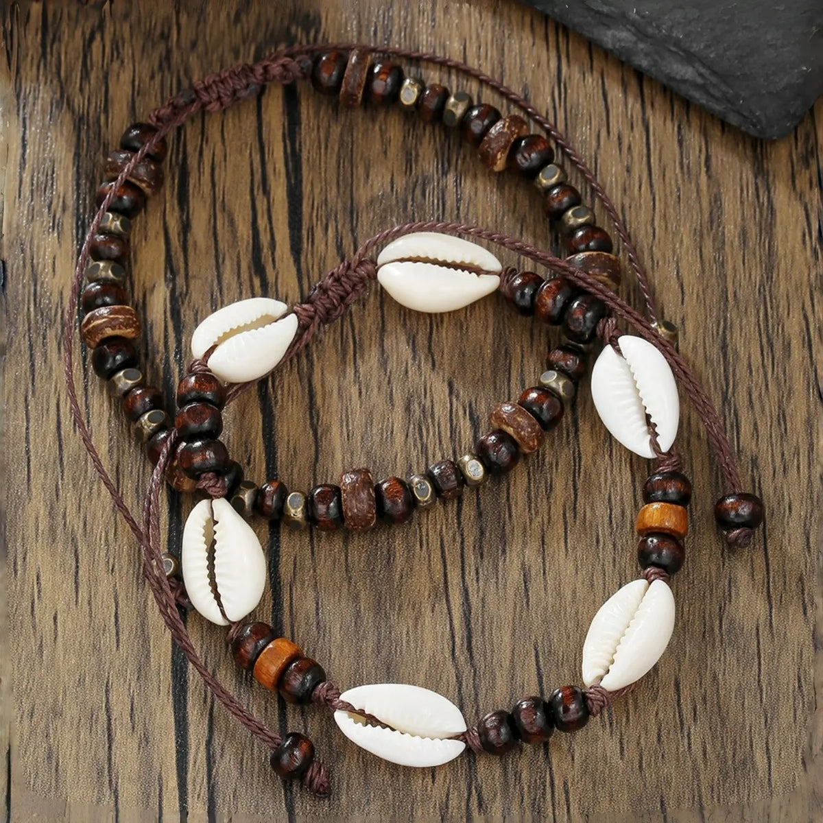 Boho Ethnic Shell Wood Bead Coconut Shell Anklet, Adjustable Woven Beach Vacation Bracelet, Men's Fashion Foot Jewelry, Fashionable Accessory