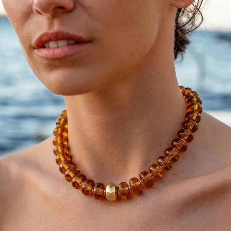 Women's Chunky Beaded Choker Necklace - Adjustable Length Boho Style Jewelry, Multicolor Beads with Gold Accent, Beach to Daily Summer Vacation Accessory (Sports & Outdoor Fashion Addition), Adjustable Length Necklace