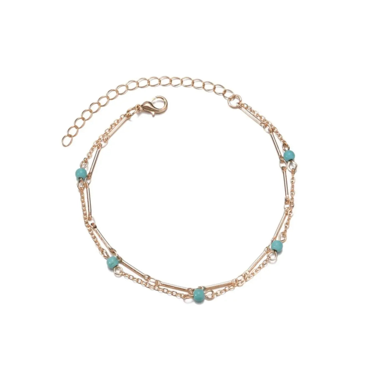 Boho Style Turquoise Texture Beaded Double Layer Design Anklet for Women & Girls, Foot Jewelry, Fashion Jewelry for Beach Party, Daily Clothing Decor, Trendy All-match & Exquisite Jewelry for Birthday Gift, Boho Ankle Bracelet, Accessory