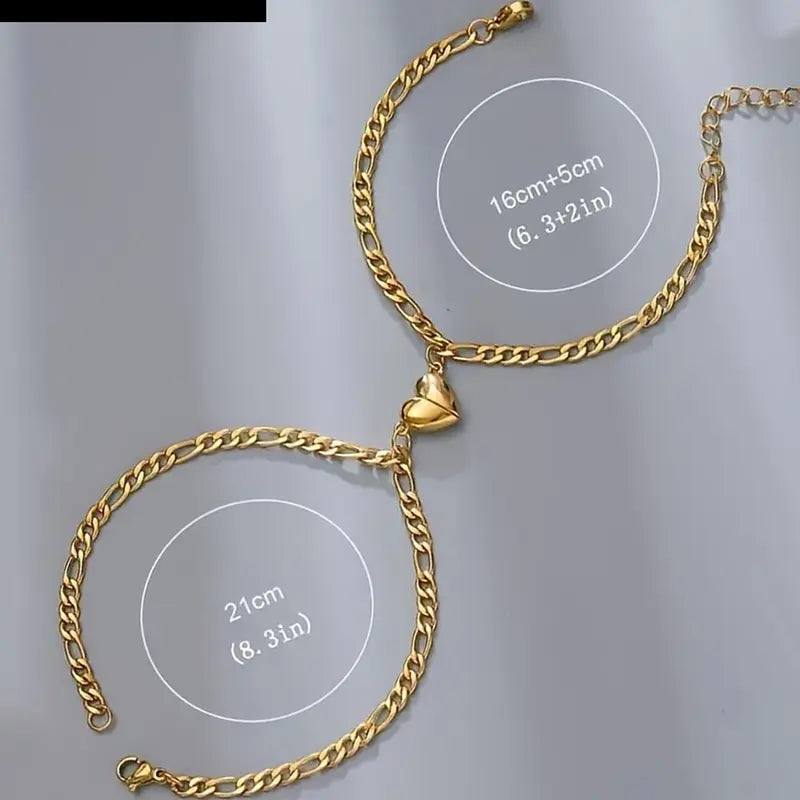 Couple love bracelet, 2-piece magnetic men and women Cuban bracelet, stainless steel adjustable couple bracelet
