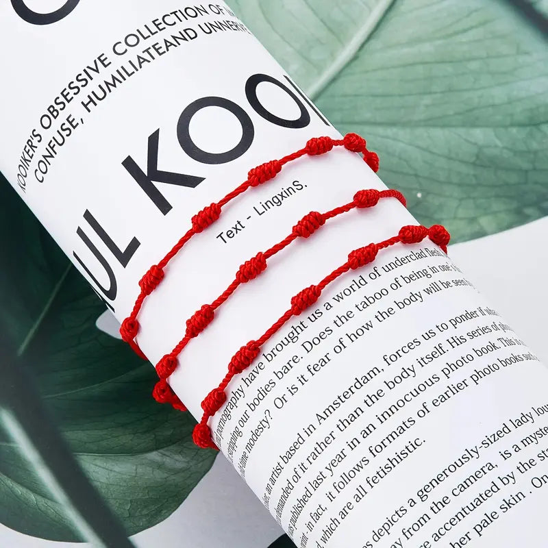 24Pcs Adjustable Red Rope Handmade 7 Knots Bracelets Classic Stackable Wristband Couples Friends Fashion Bracelets Accessory Set Red Rope Lucky Women/Men Chain Set