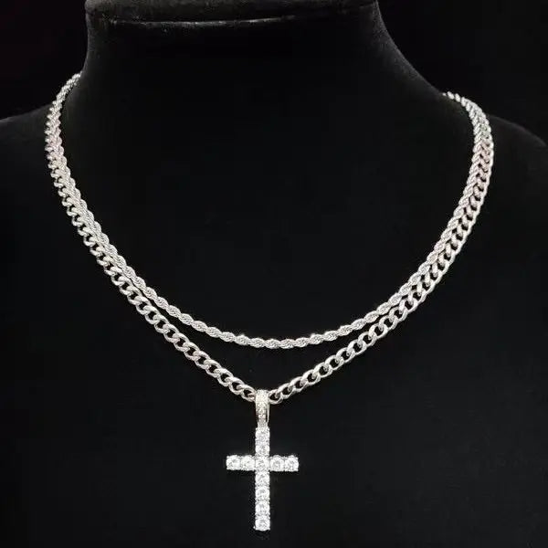 Chunky Cross Costume Necklace for Men - 17-20 Inches Silver Curb Cuban Link Chain, 45g Long Metal Coating Unisex Men's Jewelry Accessory