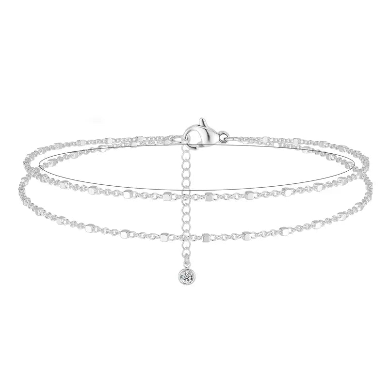 Dearmay Gold Ankle Chain Jewelry for Women with Zirconia Pendant Summervibes Double-Layer Ankle Bracelets Elegant Summer Beach Gift for Teen Girls&Mother
