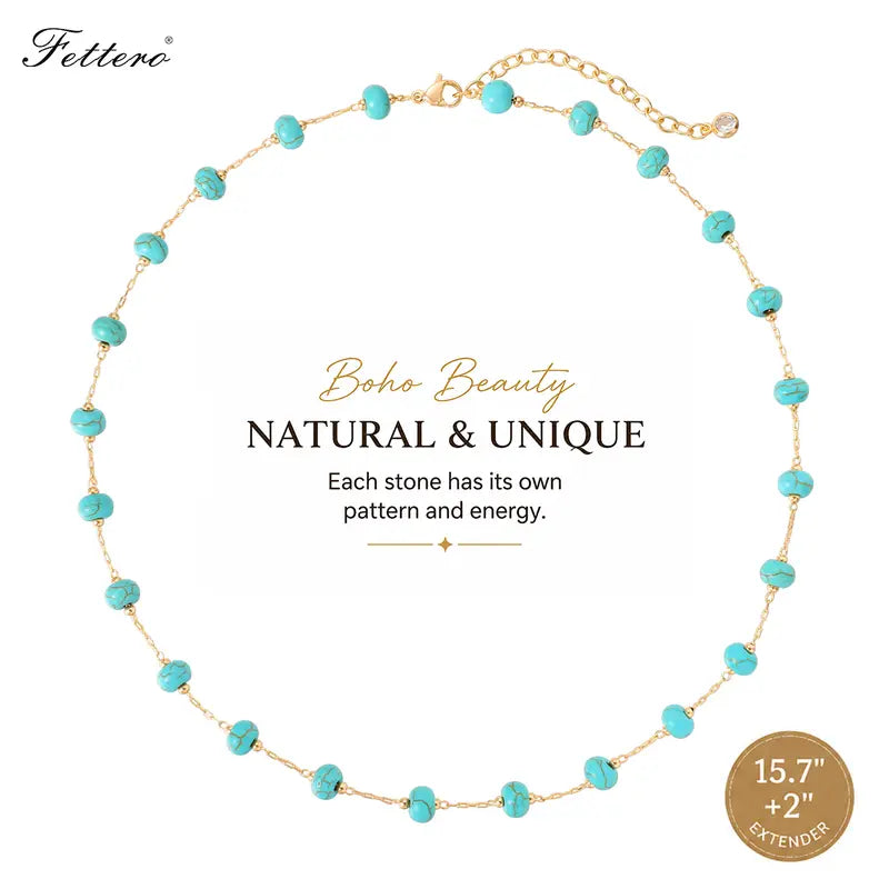 Women's  Handmade Brass (Copper Base) Turquoise Beaded Choker Necklace - Gold-Plated for Luxe Look Boho Southwestern Jewelry, Adjustable Comfort-Fit Female Accessory, Summer Beach Gift for Women
