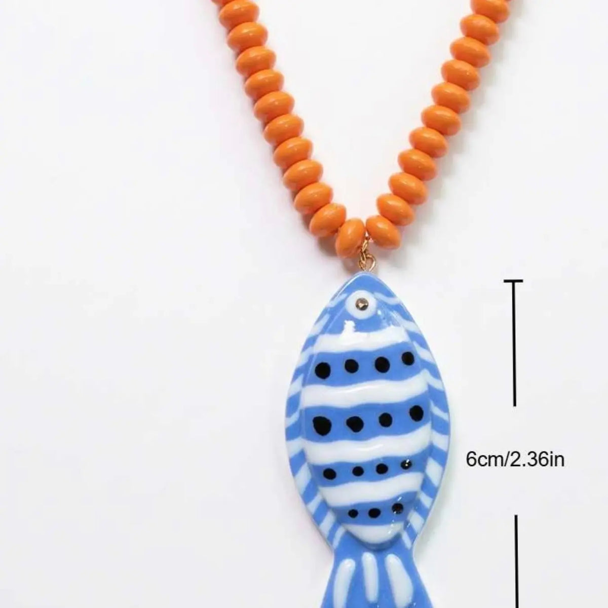 ZA Women's Handpainted Fish Pendant Beaded Necklace, Boho Necklaces, Multicolor Bohemian Ocean Style, Summer Beach.
