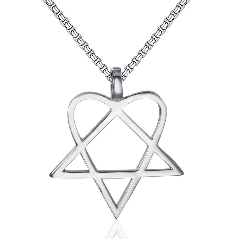 Men's Stainless Steel Heartagram Pendant Chain Necklace - Unisex Silver Star Heart Statement Jewelry, Cool Unique Adult Gifts, Anniversary Accessories for Women, Fashion Chains