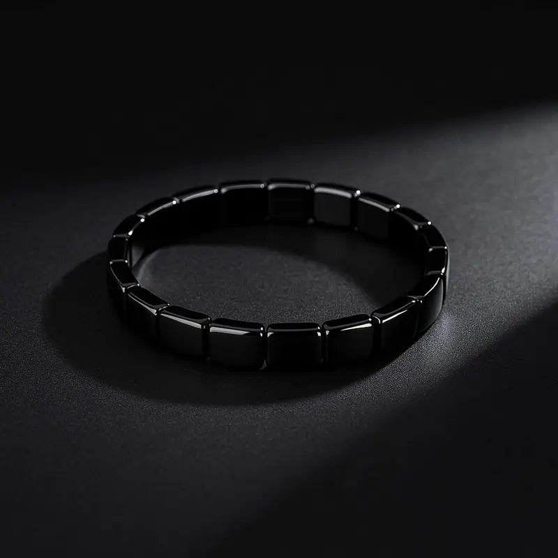 Men's Genuine Natural Polished Hematite Solid Beads Bracelet - Adjustable Stretch Bangle, Understated Shine, Minimalist Male Accessory, High-Quality Grounding Piece for Daily Wear
