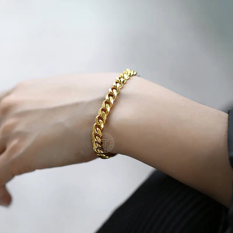 Gold Plated Stainless Steel Cuban Link Chain Bracelet 3/5/7/9/11MM Width 7/8/9/10/11" Length Unisex Jewelry Gift for Birthday Christmas Boyfriend