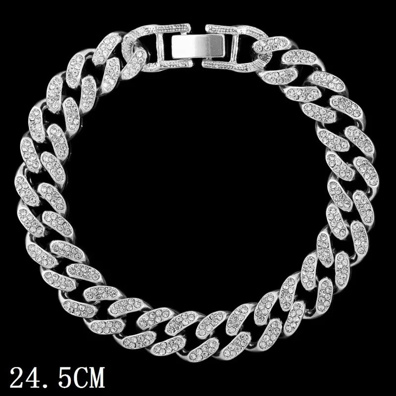 Women's Synthetic Chunky Cuban Chain Link Anklet - Iced Out Rhinestone Gems Anklet, Trendy Jewelry, Luxury Beach Barefoot Costume Accessory, Jewelry for Women